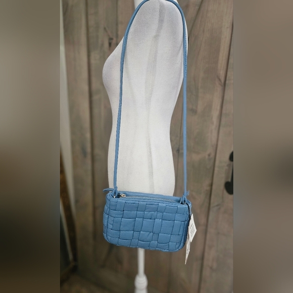 ZARA 100% Sheep Leather Quilted Crossbody Purse In Blue. NWT - Picture 11 of 16